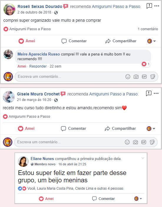 mesagem de satisfaç`ao de pessoa que comprou o curso